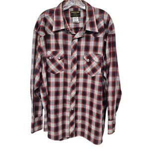 Vintage Rustler by Wrangler Mens 2XL Western Pearl Snap Dress Shirt Plaid Rodeo